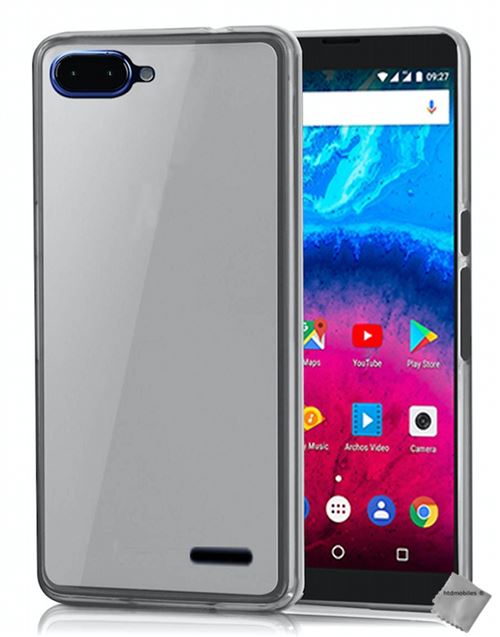 Housse etui coque pochette silicone gel fine pour Archos Core 55S avec film ecran - BLANC TRANSPARENT
