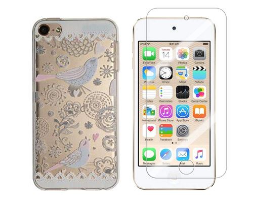 Novago Compatible avec iPod Touch 5, Touch 6 Coque Gel imprimée Solide résistante +1 Verre en Verre trempé Transparent résistant (Oiseau bleu)
