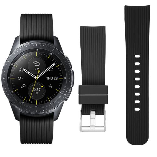Bracelet Sport en Silicone confortable Remplacement pour Samsung Galaxy Watch 46mm - Noir (Taille S)