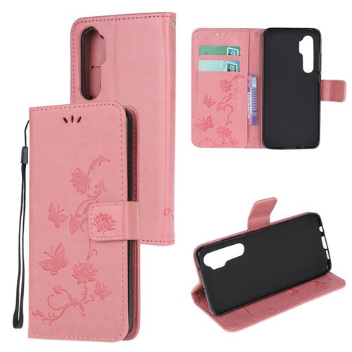 Etui en PU empreinte fleur de papillon rose pour votre Xiaomi Mi Note 10 Lite