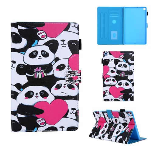 Etui en PU impression de motifs avec support multi-angle et porte-carte pandas pour votre Samsung Galaxy Tab A 10.1 (2019) T510/T515
