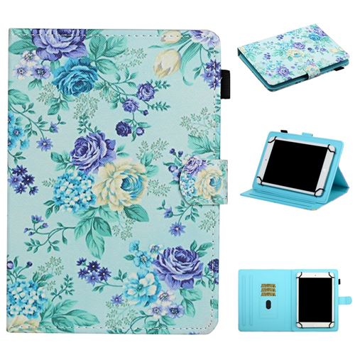 Etui en PU motif imprimé avec support et porte-cartes fleur mauve pour votre Tablets 8 pouces