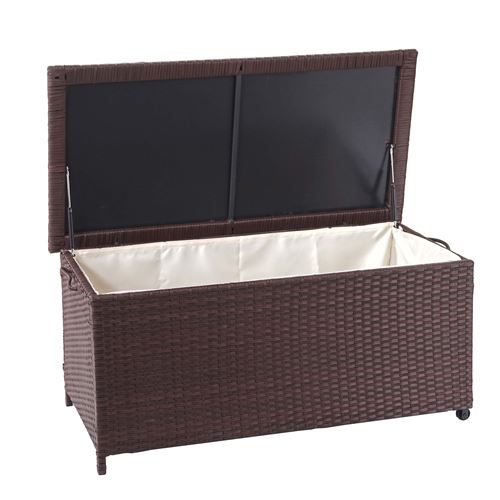 Coffre à coussins en polyrotin, HWC-D88, coffre jardin ~ Premium marron, 51x115x59 cm, 250l