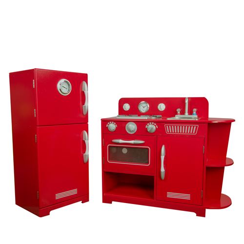 Teamson jeu de cuisine enfant en bois dinette rouge fille garçon TD-11779C