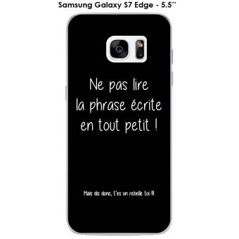 Coque Samsung Galaxy S7 Edge design Citation Rebelle Texte blanc fond noir