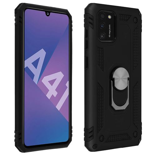 Avizar Coque Pour Samsung Galaxy A41 Antichoc bi-matières Bague Support Vidéo Noir