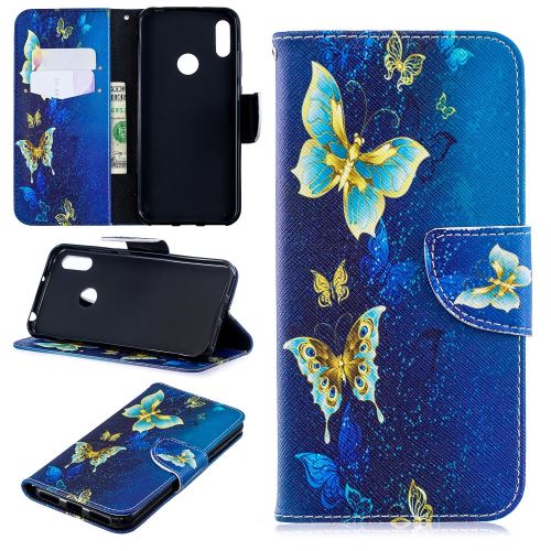 Etui en PU impression de motifs papillons bleus pour votre Huawei Y6 (2019)/Y6 Pro (2019)/Y6 Prime (2019)