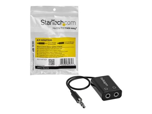 StarTech.com Black Slim Mini Jack Headphone Splitter Cable Adapter - 3.5mm  Audio Mini Stereo Y Splitter - 3.5mm Male to 2x 3.5mm Female (MUY1MFFADP) -  Diviseur pour casques - mini-phone stereo 3.5