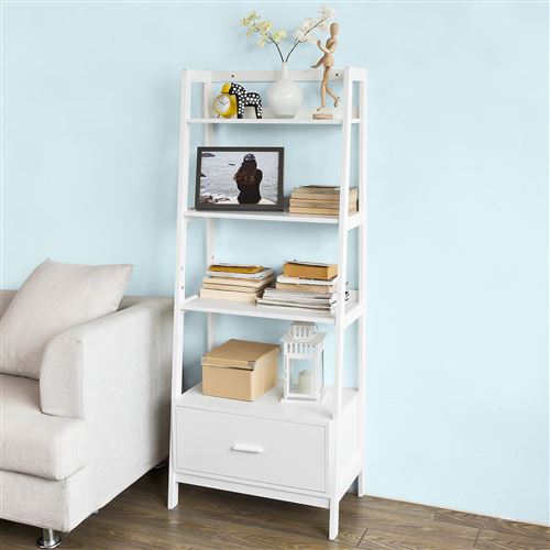 SoBuy® FRG116-W Bibliothèque de salon,chambre, Étagère échelle de 4 niveaux –Blanc