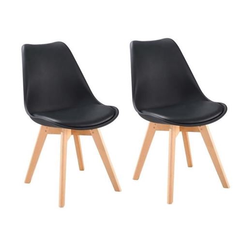 Bjorn Lot De 2 Chaises De Salle A Manger - Simili Noir - Scandinave - L 48 X P 57 Cm