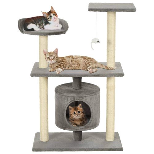 Comparer les prix de Arbre à chat griffoir grattoir niche jouet animaux peluché en sisal 95 cm gris