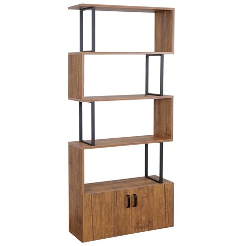 Bibliothèque MENDLER HWC-A27, 183x80cm, compartiment avec porte, aspect chêne