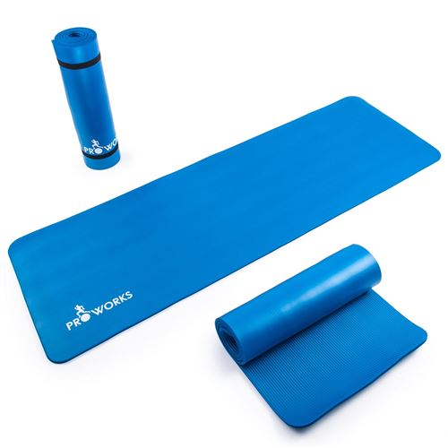 Proworks Grand Tapis De Yoga Rembourré Épais De 10 Mm Avec Poignée De Transport En Bleu