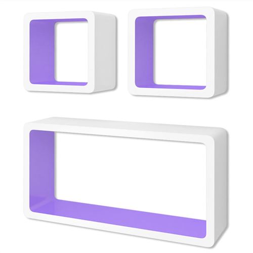 vidaXL 3 Etagères cubes murales et en MDF Blanc-Violet pour DVD/Livres