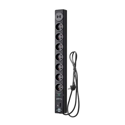 Multiprise 7 Voies Type E avec 2 USB avec Protection Parafoudre et Surtension Brennenstuhl Noir