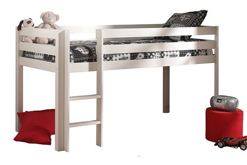 Vipack PINO Lit sureleve en pin massif 90x200cm avec sommier Blanc