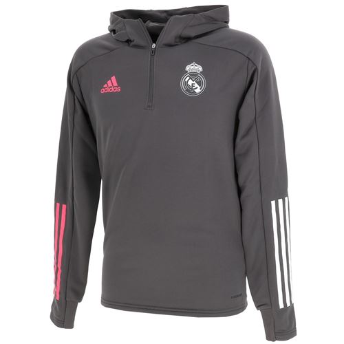 Sweat d'entraînement joueur Adidas Real sweat h 2020.21 capuche Gris taille : XS réf : 50534