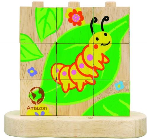 Everearth Bloc de bois pour puzzle de la chenille au papillon multicolore