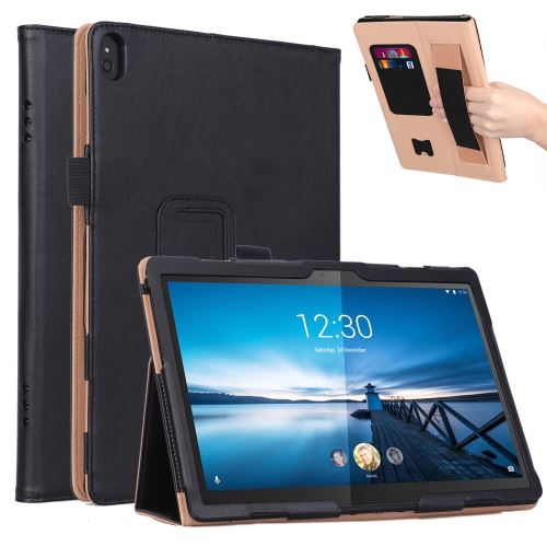 Etui en PU avec fentes pour cartes et dragonne élastique noir pour votre Lenovo Tab P10