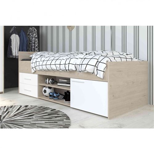 Lit 90x200 en bois blanc et chêne jackson - LT1036