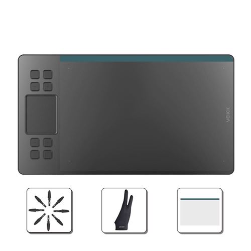3 Pièces Tablette Graphique VEIKK-A50 10*6 Pouces Avec Stylet 8 Plumes De Stylos ,1 Gents Et 1 Film,Compatible PC Window et Mac OS-Noir