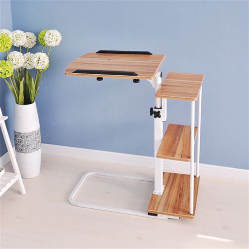 Table d'ordinateur Insma Hauteur réglable 70 à 95 CM avec roulette et étagère à 3 niveaux Marron