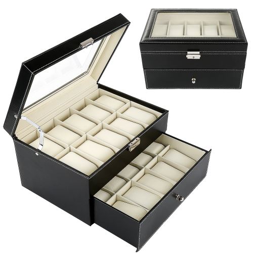 Boîte à montre OOBEST boîtier rangement bijoux Double couche - 20 montres coffre