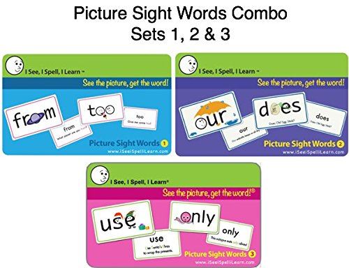 I See, I Spell, I Learn - Picture Sight Words Flashcards Sets 1, 2 3 Combo Pack