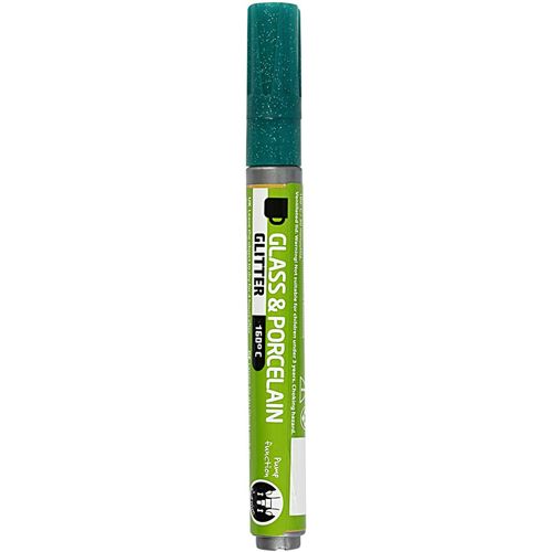 Creotime stylo à peinture verre et porcelaine paillettes vert foncé