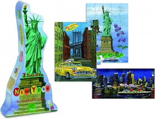 Coffret de 3 puzzles enfant : new-york 40 et 60 pieces - collection nathalie lete vilac - (statue de la liberte, l'esprit new yorkais)