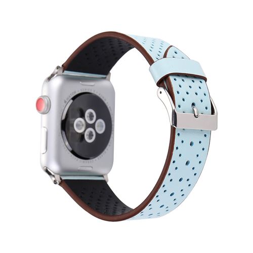 Bracelet de montre en cuir durable respirant pour Apple Watch Series 6/ SE/ 5/ 4 44mm - Bleu
