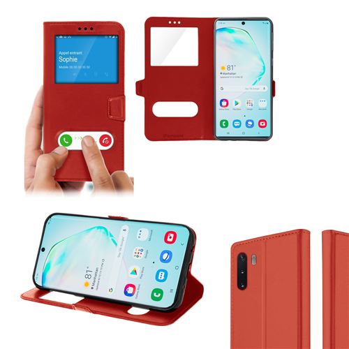 Etui SAMSUNG GALAXY NOTE 10 avec Fenêtre Décrochage appel ROUGE