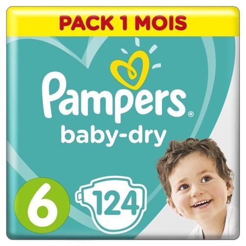 PAMPERS - BABY DRY - COUCHES TAILLE 6 (+16 KG) - PACK ÉCONOMIQUE 1 MOIS DE CONSOMMATION X124 COUCHES