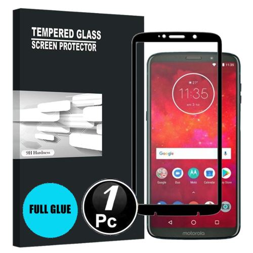 Motorola Moto Z3 Play Vitre protection d'ecran en verre trempé incassable protection integrale Full 3D Tempered Glass FULL GLUE - [X1-Noir]
