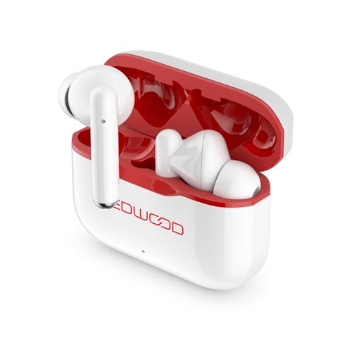 Ledwood - Ecouteurs sans fil - CAPELLA - Stéréo Bluetooth 5.2 - Intra Auriculaire - Tactile - Super Bass- Assistant vocal - Blanc/Rouge