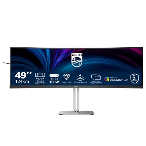 Philips 49B2U5900C - LED-monitor - gebogen - 49" (48.8" zichtbaar) - 5120 x 1440 Dual Quad HD @ 75 Hz - VA - 400 cd/m² - 3000:1 - DisplayHDR 400 - 2xHDMI, DisplayPort, USB-C - luidsprekers - zilver, houtskool
