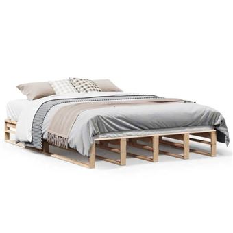 Cadre de lit avec tête de lit - vidaXL - 140x190 cm - Pin massif - Marron - Tiroirs intégrés - Cadre à lattes - Maison
