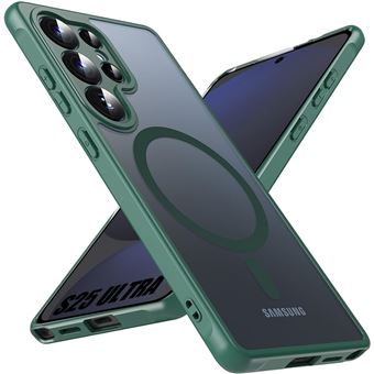 Coque pour Samsung Galaxy S25 Ultra, avec Anneau Magnétique et Protection Caméra, Antichoc Translucide Vert Nuit - BOOLING - 1