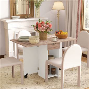 Table de salle à manger extensible moderne avec rangement et 4 chais de salle à manger pliant naturell en bois massif｜Homary