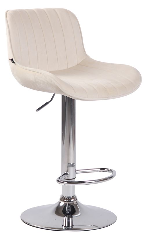 Tabouret de bar Lentini en Velours avec Hauteur réglable et Piètement trompette en Métal , Crème/Chrome
