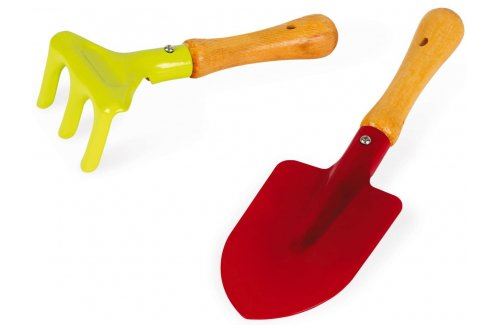 Set de jardinage enfant : pelle et rateau - outils en metal robuste rouge et vert - petit jardinier - jardin  plage  sable
