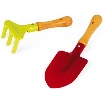 Set de jardinage enfant : pelle et rateau - outils en metal robuste rouge et vert - petit jardinier - jardin  plage  sable - 1