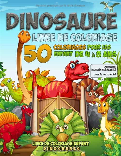 Dinosaures – Livre de coloriage enfants 4 à 8 ans, 50 coloriages, grand format 21,6 x 27,9 cm