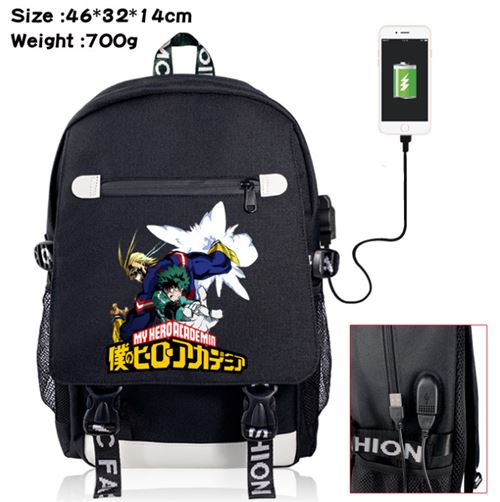 Sac à dos college My Hero Academia avec port de chargement 46*32*14cm - Izuku Midoriya et All Might