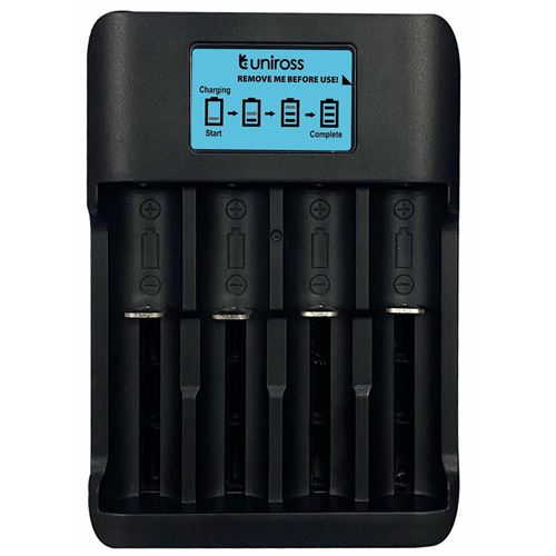 UNIROSS Chargeur Smart Tech LCD, Pour 1 à 4 Piles Lithium 18650 Ni-MH 1.2V AA AAA