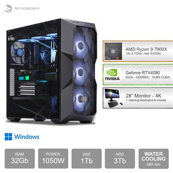 Pack Mini-PC Gaming • AMD Ryzen 9 7900X • RTX4060 • 16 Go DDR5 • 1To SSD  M.2 • Windows 11 • Moniteur 24