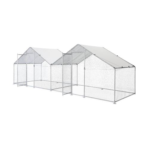 Comparer les prix de sweeek Enclos pour poulailler 2x6m² - Babette - Volière en acier galvanisé bâche de toit imperméable et anti UV porte avec loquet enclos pour animaux 6x2m