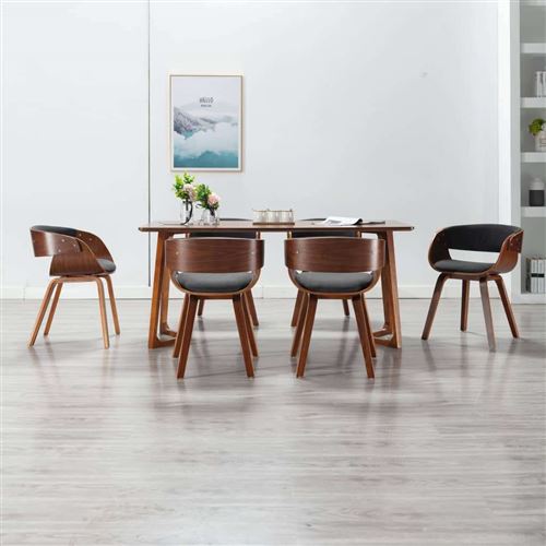 vidaXL Chaises de salle à manger 6 pcs Gris Bois courbé et tissu