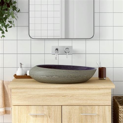 vidaXL Opzetwasbak ovaal 59x40x14 cm keramiek paars en grijs155092