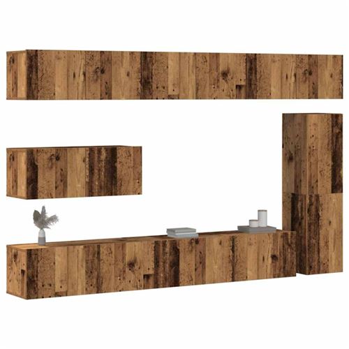 VIDAXL Ensemble De Meuble Tv Mural 7 Pcs Vieux Bois Bois D'ing&eacute;nierie 